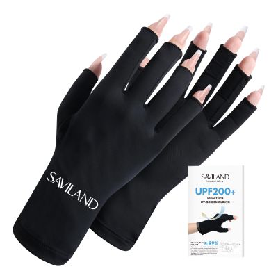SAVILAND UV Gloves for Nails: Professional UPF200+ U V Glove for Gel Manicures Anti UVA & UVB 999+ Gloves for Gel Nail Lamp Fingerless U V Light Glove for Prevent Hands from UV Harm (Black)