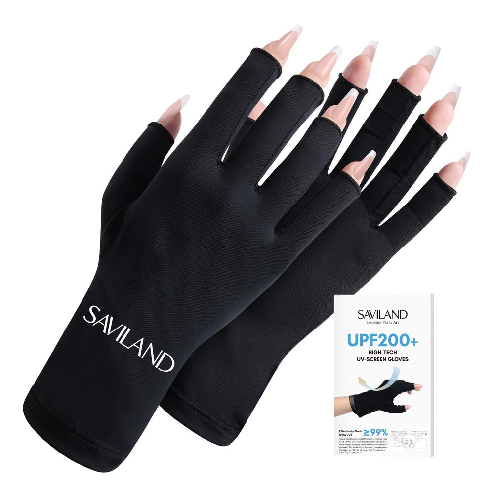 SAVILAND UV Gloves for Nails: Professional UPF200+ U V Glove for Gel Manicures Anti UVA & UVB 999+ Gloves for Gel Nail Lamp Fingerless U V Light Glove for Prevent Hands from UV Harm (Black)