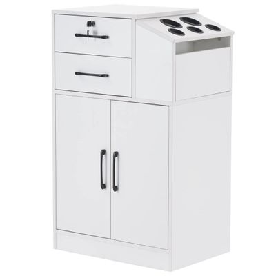 BarberPub Locking Barber Station with 2 Drawers Cabinet Beauty Salon Storage Equipment with Holders for Hair Stylist Spa 2005 (White)