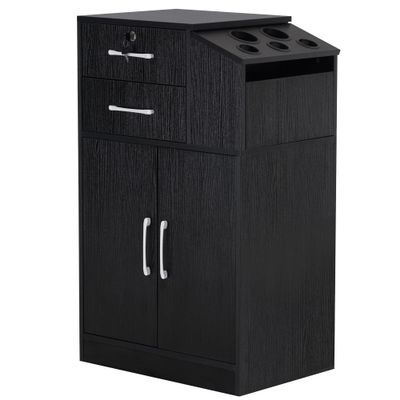 BarberPub Locking Barber Station with 2 Drawers Cabinet Beauty Salon Storage Equipment with Holders for Hair Stylist Spa 2005 (Black)