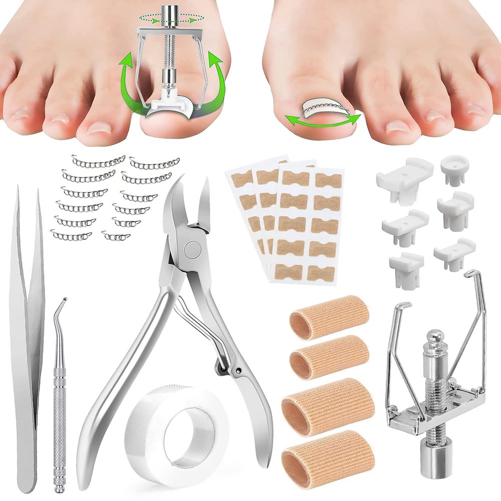 Ingrown Toenail Removal Kit, Ingrown Toenail Tool for Ingrown & Thick Nail Treatment Relieves Toenail Pain, with Correction Clippers, Corrector Strips, Corrector Patch, File, Lifter Pedicure (8pcs)