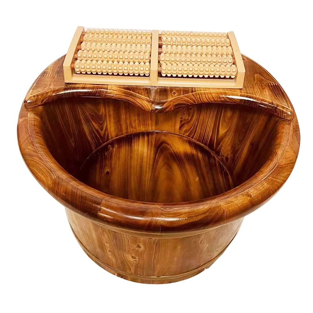 QPZK Wood Foot Bath Barrel, Solid Wood Foot Spa Tub with Foot Acupressure Beads, Household Thicken Foot Soak Tub, Pedicure Foot Soak to Relieve Feet Stress G