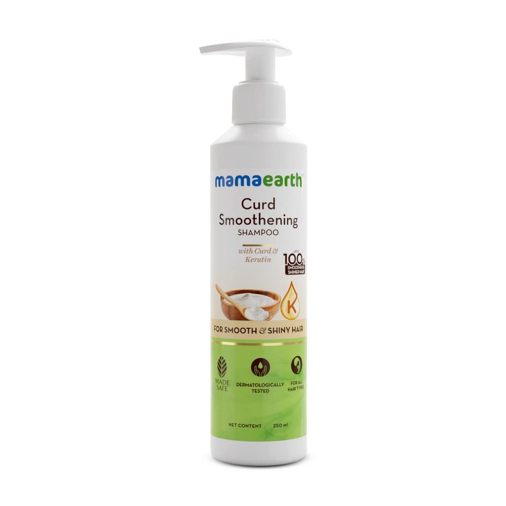 Mamaearth Curd Smoothening Shampoo for Smooth & Shiny Hair | Enriched with Yogurt & Keratin | Cleanses Scalp & Hydrates Dry, Frizzy Hair | 8.45 Fl Oz (250ml)