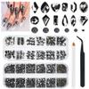 2630Pcs Mine Black Nail Rhinestones 120 Multi Shapes Metallic Black Big Gems Nail Charms +2510 Flatback Rhinestones Round Beads K9 Glass Stones Nail Art Diamonds jewels for Nails Eyes Makeup Crafts view 1