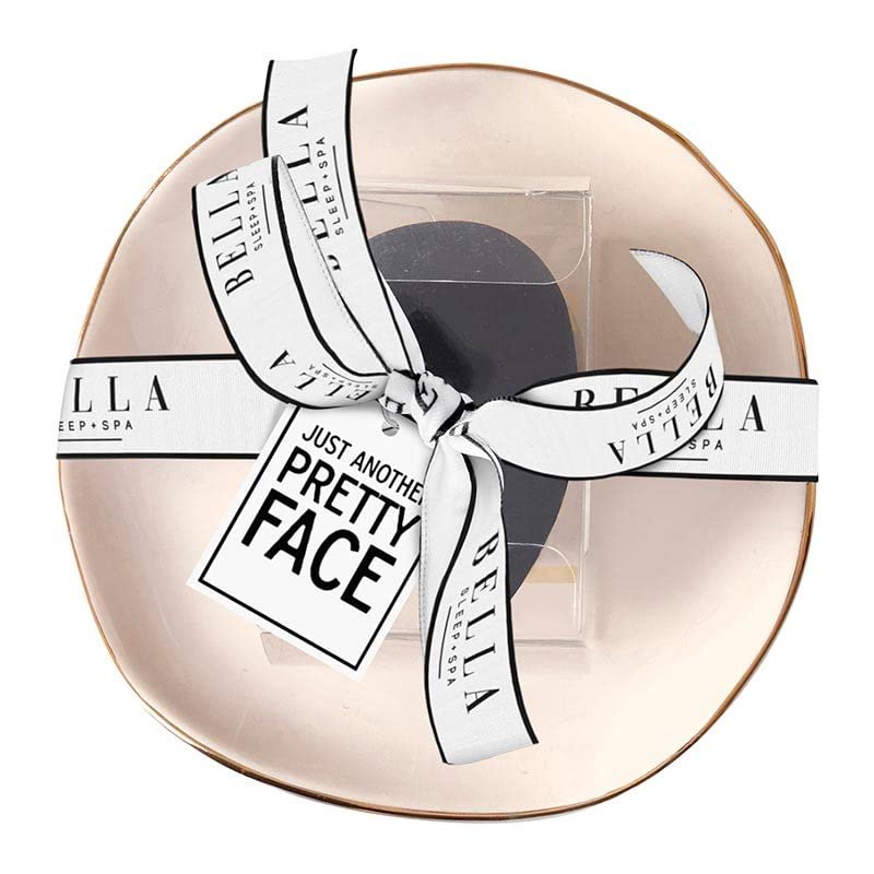 Bella Sleep + Spa Makeup Small Black Blending Sponge with Gold Trimmed Ceramic Tray, 4.5" Diameter, Pretty Face