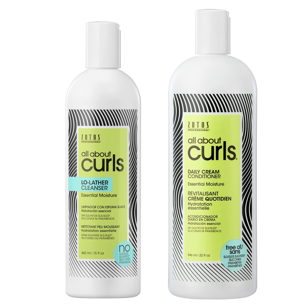 All About Curls Lo-Lather Cleanser Shampoo & Daily Cream Conditioner | Essential Moisture | Gentle Cleansing | Slightly Sudsy | All Curly Hair Types