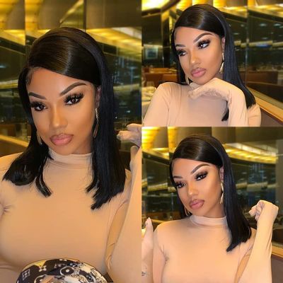 13x6 Lace Front Wigs Human Hair Bob Wig Human Hair Frontal Lace Wig Glueless Wigs Human Hair Pre Plucked Transparent Short Wigs for Women 150% Density (Natural color 13X6 straight bob, 16 Inch)