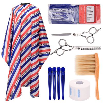 16 Pcs Professional Hairdressing Set, Hair Barber Cape Cutting Scissors Haircut Shears Kit, Neck Duster Brushcomb,Clips for Hairdresser Salon Home Use (Blue)
