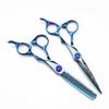 Hair Cutting Shears, 6 Inch Professional Blue Damascus Hair Cutting Scissors Gem Screw Haircut Thinning Barber Tools Steel Shears Hairdressing Scissors (Color : Set) view 1