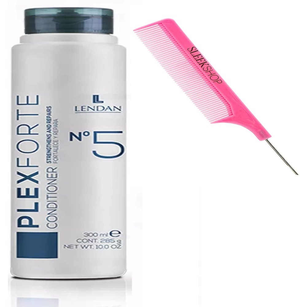 Sleekshop Comb + LENDAN PlexForte #5 CONDITIONER, No 5 N5 Condition Hair Plex Forte Bond (w/PINK Rat Tail Comb) (#5 Conditioner - 10 oz)