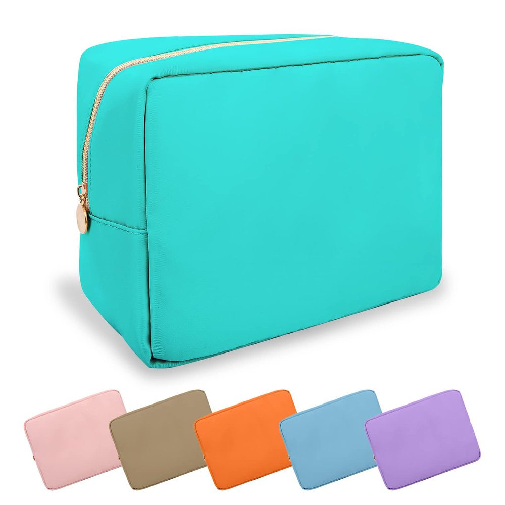 UIXIZQ Large Makeup Bag Pouch,Nylon Women Travel Toiletry Storage Bag Preppy Cosmetic Bag for Girls,Big Makeup Organizer Bag Cute Zipper Pouch Skincare Bag for Sport Work Gift(Large-Cotton Candy)
