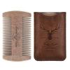 Menesia Sandalwood Beard Comb with Case - Fine & Coarse Teeth, Wooden Pocket Comb for Beards, Mustaches & Hair, Brown Skull Design view 1