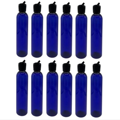 Natural Farms 4 oz Blue Cosmo BPA FREE Bottles - 12 Pack Empty Refillable Containers - Essential Oils Cleaning Products - Aromatherapy | Black Spout Cap - Made in the USA