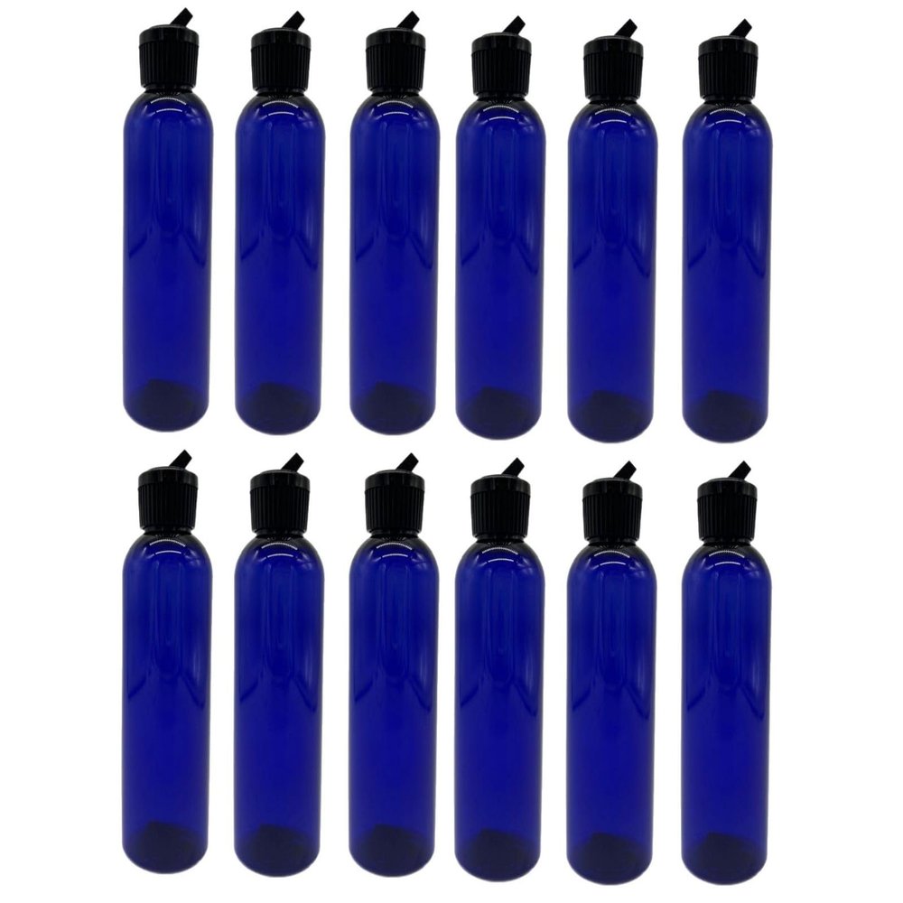 Natural Farms 4 oz Blue Cosmo BPA FREE Bottles - 12 Pack Empty Refillable Containers - Essential Oils Cleaning Products - Aromatherapy | Black Spout Cap - Made in the USA