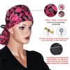 Scrub Cap with Silky Inner - Cotton Hat with Sweatband and Buttons, Adjustable Tie Back Ponytail(Randomly Provide Hair Ring) (Red Leaf) view 2