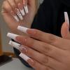 PUSCOBSY Ballerina Press on Nails Butterfly Rhinestone Fake Nails Long Coffin False Nails White French Tip Acrylic Nails Glossy Artificial Stick on Nails for Women and Girls 24PCS view 1