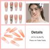 PUSCOBSY Ballerina Press on Nails Butterfly Rhinestone Fake Nails Long Coffin False Nails White French Tip Acrylic Nails Glossy Artificial Stick on Nails for Women and Girls 24PCS view 4