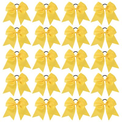 20 PCS 8 Inch Cheer Hair Bows Large Cheerleading Big Hair Bows with Ponytail Holder Hand-made Grosgrain Ribbon Hair Accessories for Teen Girls(Yellow)