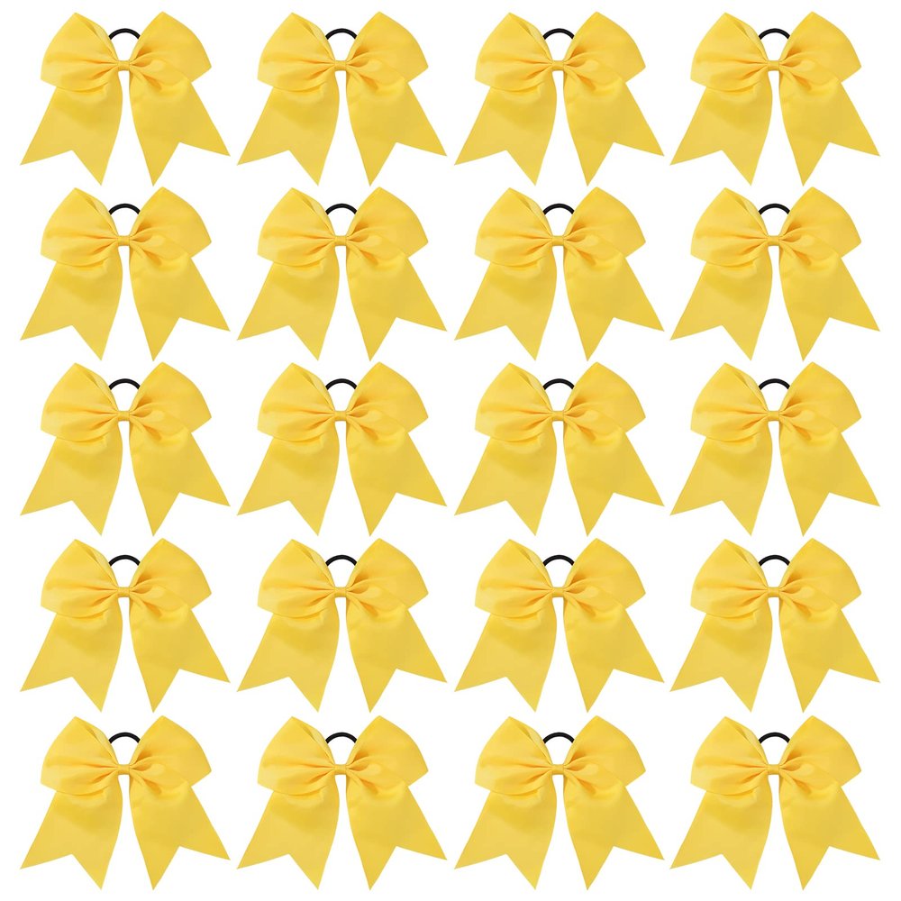 20 PCS 8 Inch Cheer Hair Bows Large Cheerleading Big Hair Bows with Ponytail Holder Hand-made Grosgrain Ribbon Hair Accessories for Teen Girls(Yellow)