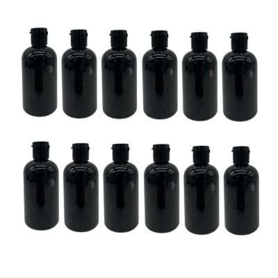 Natural Farms 4 oz Black Boston BPA FREE Bottles - 12 Pack Empty Refillable Containers - Essential Oils Cleaning Products - Aromatherapy | Black Snap Cap - Made in the USA