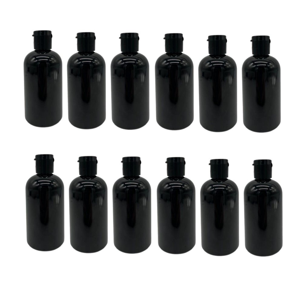 Natural Farms 4 oz Black Boston BPA FREE Bottles - 12 Pack Empty Refillable Containers - Essential Oils Cleaning Products - Aromatherapy | Black Snap Cap - Made in the USA
