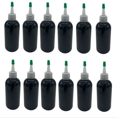 Natural Farms 4 oz Black Boston BPA FREE Bottles - 12 Pack Empty Refillable Containers - Essential Oils Cleaning Products - Aromatherapy | Natural Yorker Cap with green tip - Made in the USA
