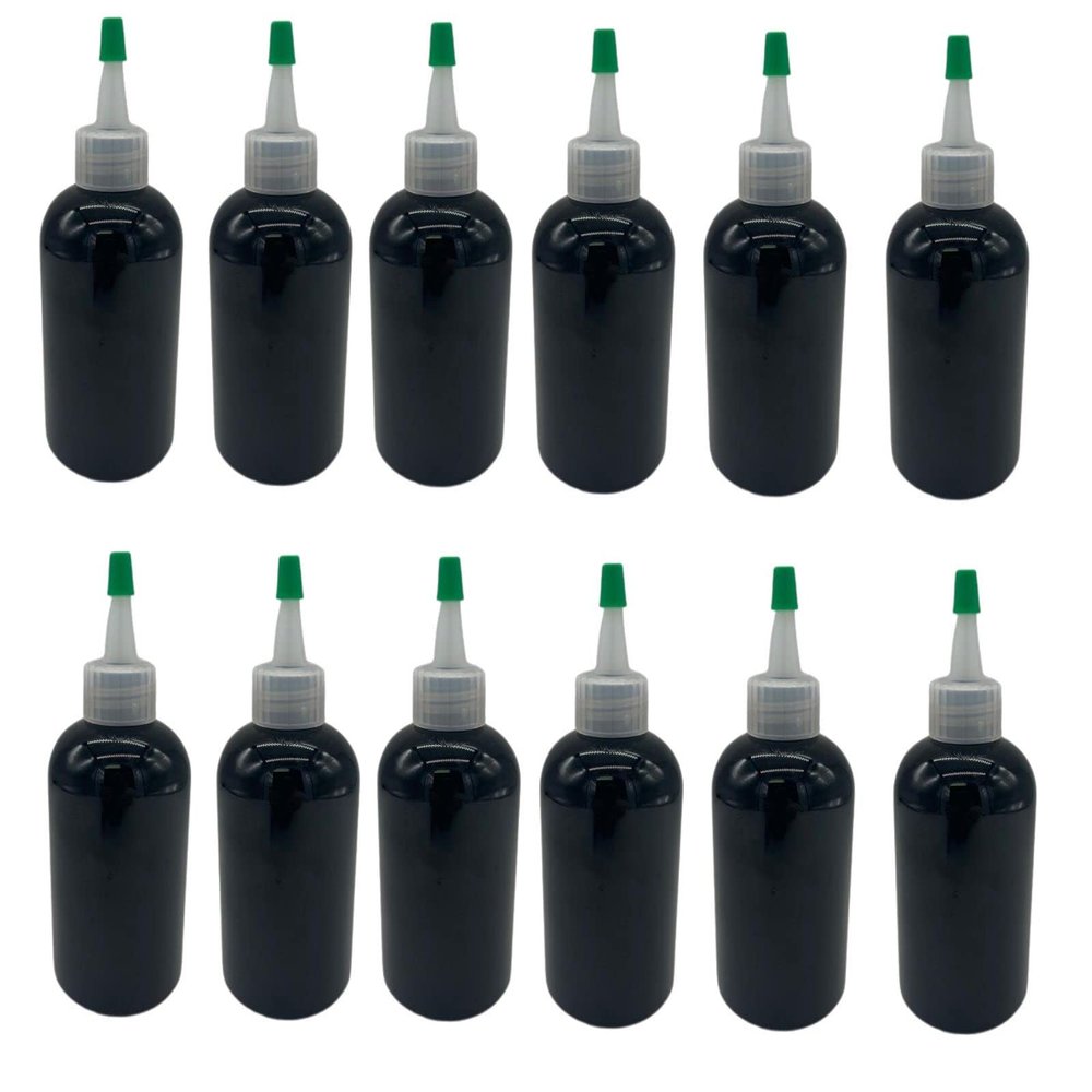 Natural Farms 4 oz Black Boston BPA FREE Bottles - 12 Pack Empty Refillable Containers - Essential Oils Cleaning Products - Aromatherapy | Natural Yorker Cap with green tip - Made in the USA