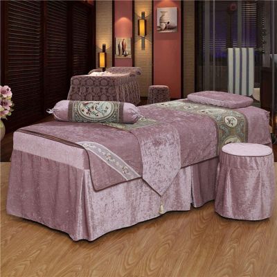 MIPOPS Premium Microfiber 4-Piece Massage Sheet Set, Massage Table Skirt Spa Bed Cover, Super Soft and Breathable Beauty Bedspread, Blanket Cover, Pillowcase, Chair Cover(E,190x80cm(75x31inch))