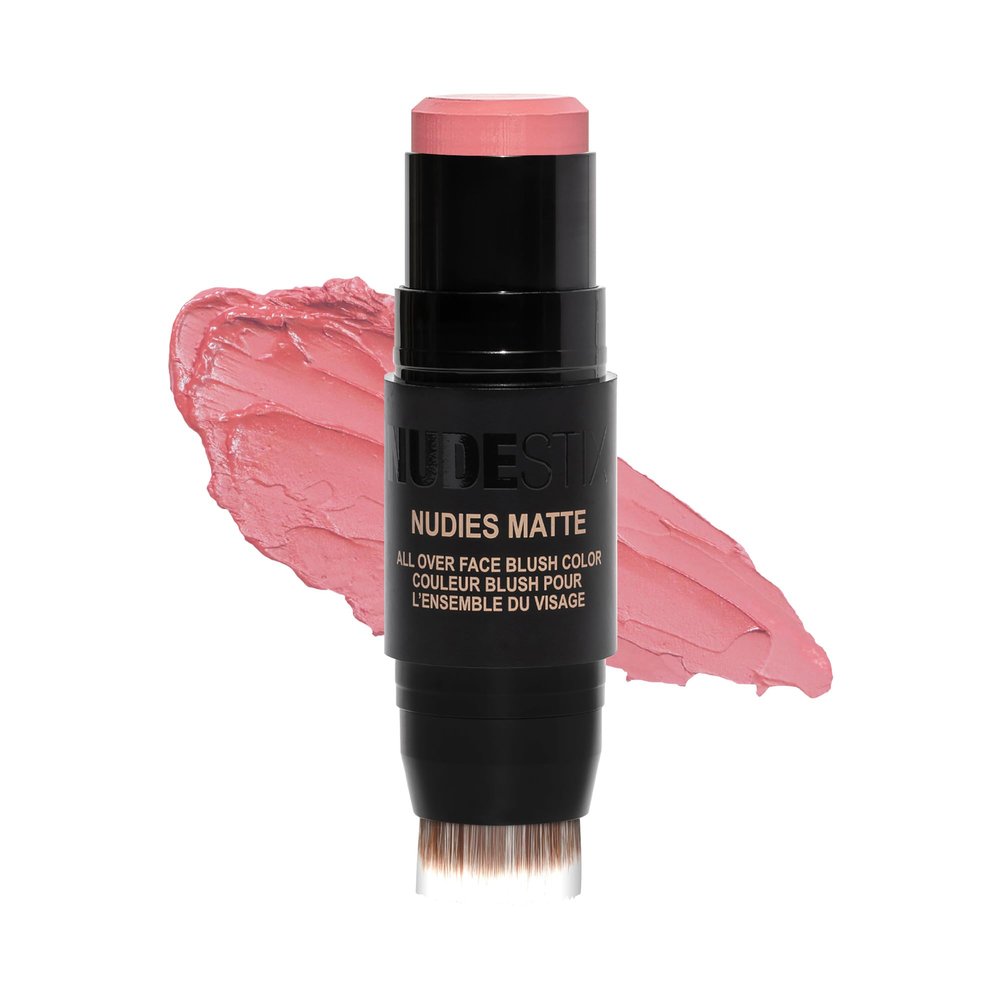 Nudestix Nudies Blush Stick 3-in-1 Cream Blush for Cheeks, Eyes & Lips with Built-In Brush | Soft Matte Finish for a Natural Flush |Sunkissed Pink