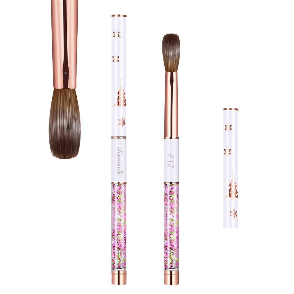 Acrylic Nail Brush Size 12,KEMEISI 100% Pure Kolinsky Nail Art Brushes Sturdy Handle Oval Shaped Acrylic Powder Nail Design Tools for Professional Manicure DIY Home Salon (White)