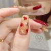 RikView Red Press on Nails Long Fake Nails Coffin Nails with Fall Design Glossy Full Cover Nails for Women 24 PCs/Set view 2