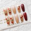RikView Red Press on Nails Long Fake Nails Coffin Nails with Fall Design Glossy Full Cover Nails for Women 24 PCs/Set view 3