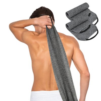 Evohyah Scrubber Back for Shower Extended Length Scrubber Towel Exfoliating Washcloth Body Scrub Sponge Shower Loofah with Handle for Women Men Deep Clean Body Skin Massages (Two Pieces Gray)