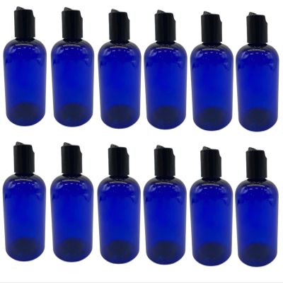 Natural Farms 4 oz Blue Boston BPA FREE Bottles - 12 Pack Empty Refillable Containers - Essential Oils Cleaning Products - Aromatherapy | Smooth Black Disc Cap - Made in the USA