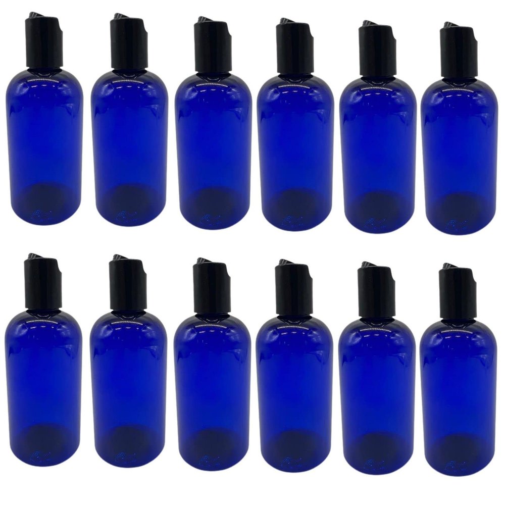 Natural Farms 4 oz Blue Boston BPA FREE Bottles - 12 Pack Empty Refillable Containers - Essential Oils Cleaning Products - Aromatherapy | Smooth Black Disc Cap - Made in the USA