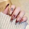 RikView French Tip Press on Nails Long Acrylic Nails Red Coffin Acrylic Nails with Fall Design Full Cover Nails 24 PCs/Set view 1
