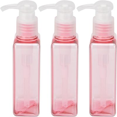 100ml Pump Bottle Dispenser, 3 Pack Plastic Lotion Dispenser Refillable Shampoo and Conditioner Bottles Soap Dispenser Pump Dispensers for Shower Square Empty Bottle for Bathroom Kitchen Travel, Pink
