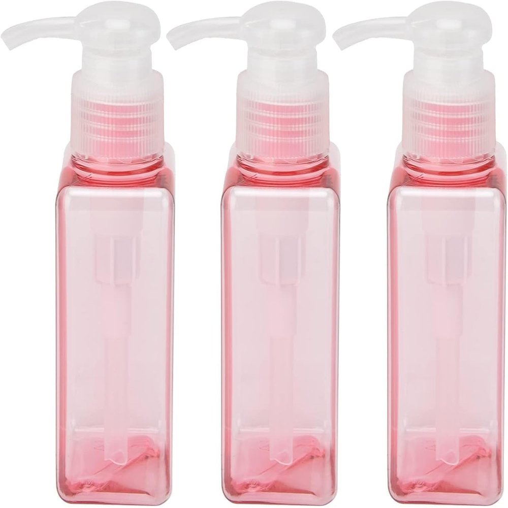 100ml Pump Bottle Dispenser, 3 Pack Plastic Lotion Dispenser Refillable Shampoo and Conditioner Bottles Soap Dispenser Pump Dispensers for Shower Square Empty Bottle for Bathroom Kitchen Travel, Pink