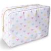 Nylon Large Makeup Bag Travel Cosmetic Bag Pouch, Big Preppy Makeup Bag Cute Cosmetic Zipper Pouch Purse, Waterproof Toiletry Bag Clutch Makeup Organizer Travel Essentials for Women Girl(White-Heart) view 1