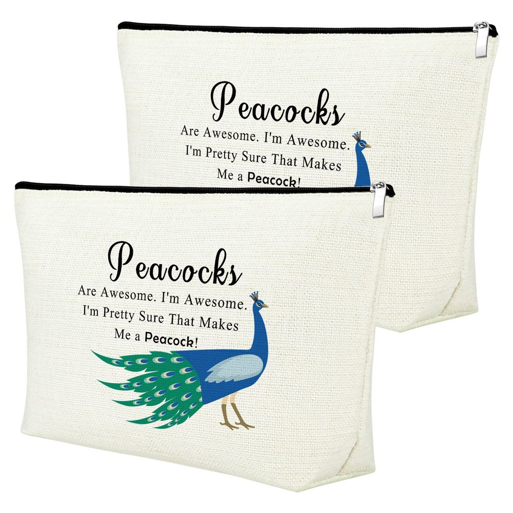 2 Pcs Peacock Makeup Bag Peacock Lovers Gifts Inspirational Animal Gift Cosmetic Bag Animal Lovers Gifts Funny Peacock Themed Gifts Birthday Christmas Gift for Mom Aunt Friend Travel Makeup Pouch