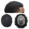 Afro Toupee For Black Mens Hair Units Curly Human Hair System African American Men Weave Units Coily Hair Replacement Male Hairpieces 12MM Wavy, Jet Black 1# view 1