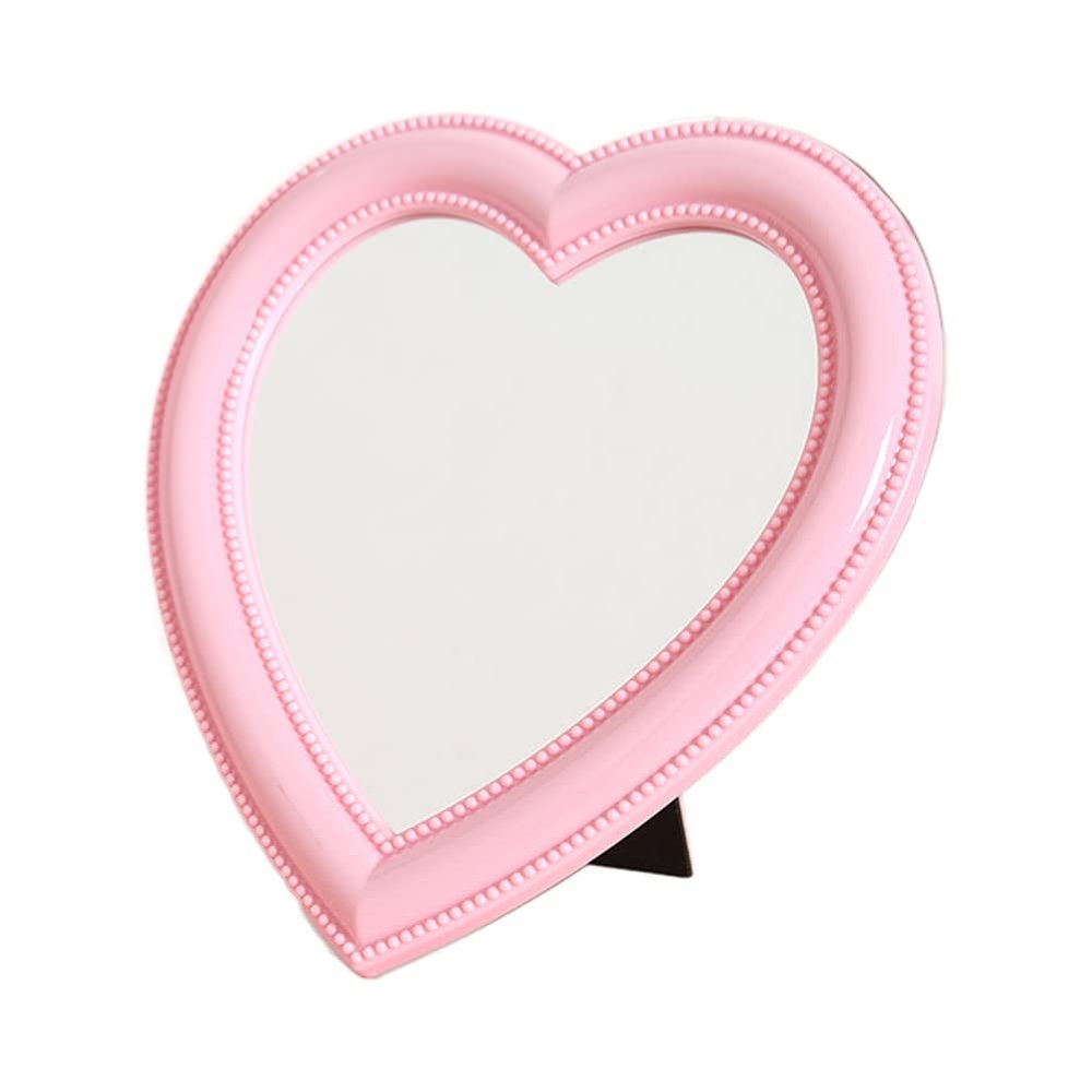 1 Piece Small Heart Shaped Makeup Mirror Tabletop Cosmetic Mirror Heart Makeup Mirror Vanity Makeup Mirror Lovely Mirror Wall Desktop Cosmetic Mirror for Women Lady, 6.7 x 7.5 Inches, Light-Pink