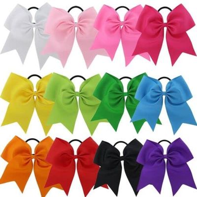 50 USA Jumbo 7" Cheer Bow Ponytail Holder Big Girls Large Hair Bows