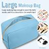 Nylon Large Makeup Bag Travel Cosmetic Bag Pouch, Preppy Big Makeup Bag Cute Cosmetic Zipper Pouch Purse, Waterproof Toiletry Bag Clutch Make Up Organizer Travel Essentials for Women Men Girls(Blue) view 4