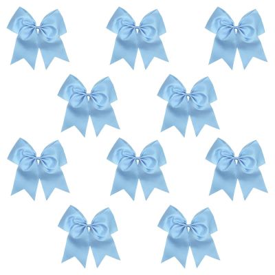 Carolina Blue - 10 Pcs 7 Inch Jumbo Cheer Bows Ponytail Holder Cheerleading Girls Bow Hair Tie