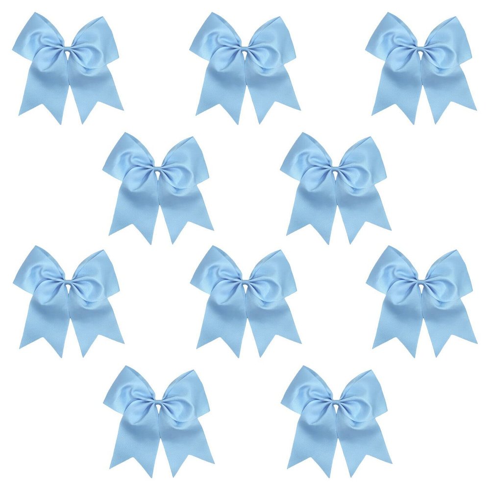 Carolina Blue - 10 Pcs 7 Inch Jumbo Cheer Bows Ponytail Holder Cheerleading Girls Bow Hair Tie