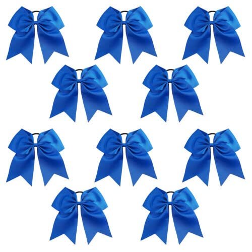 10 Blue Big 7" Cheer Bow Pony Tail 3 Inch Ribbon Girls Hair Bows Cheerleading