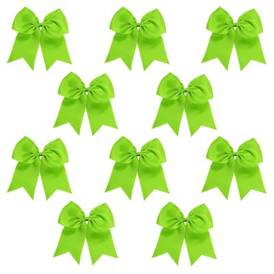 Lime - 10 Pcs 7 Inch Jumbo Cheer Bows Ponytail Holder Cheerleading Girls Bow Hair Tie