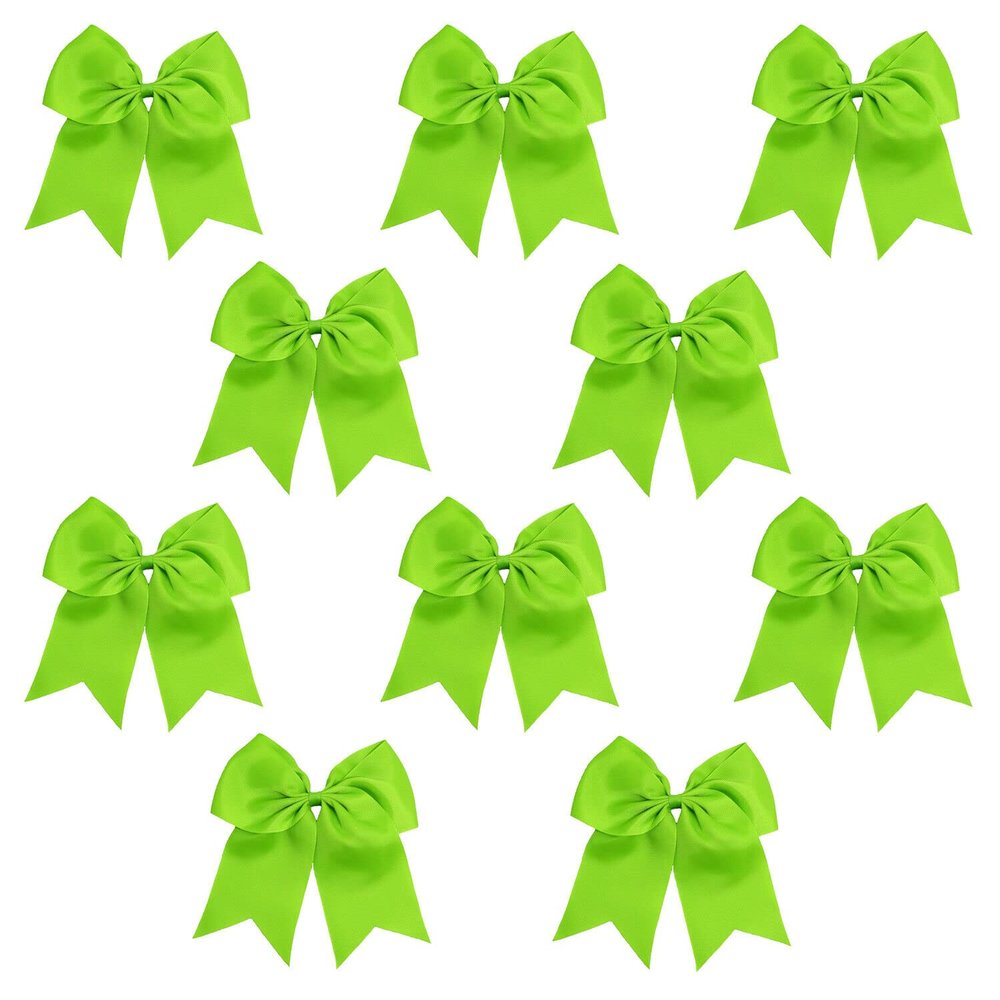 Lime - 10 Pcs 7 Inch Jumbo Cheer Bows Ponytail Holder Cheerleading Girls Bow Hair Tie