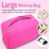 Nylon Large Makeup Bag Travel Cosmetic Bag Pouch, Preppy Big Makeup Bag Cute Cosmetic Zipper Pouch Purse, Waterproof Toiletry Bag Clutch Makeup Organizer Travel Essentials for Women Girls(Hot Pink) view 4